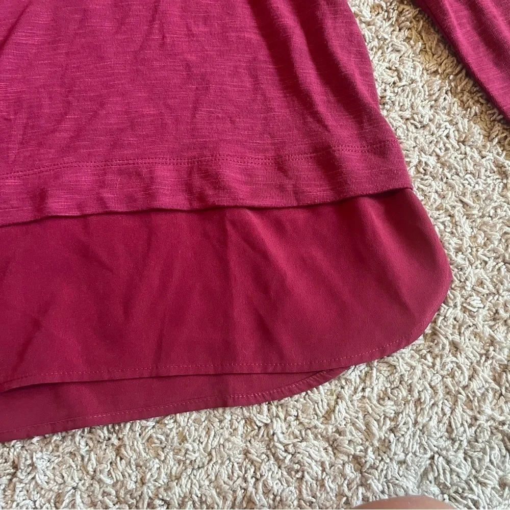 J.Crew Mercantile Magenta Mixed Media Layered Hem Long Sleeve Top Small